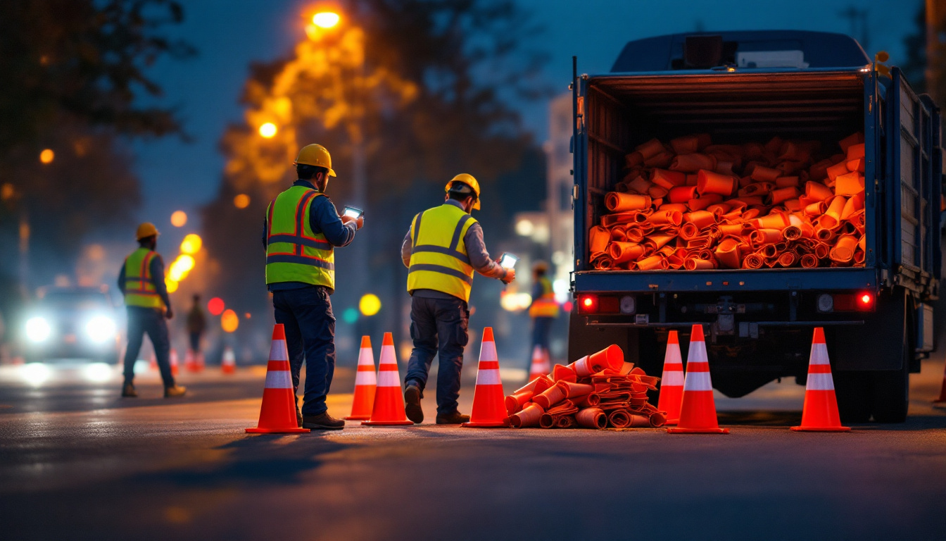 Traffic OS — traffic control crew loading cones at the end of a long shift