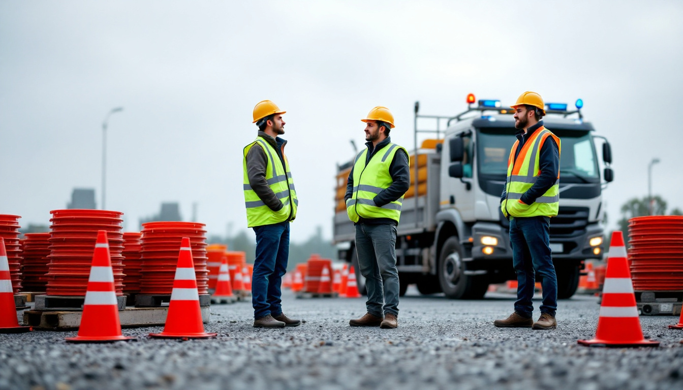 Traffic OS — traffic control crew on standby at a staged job site