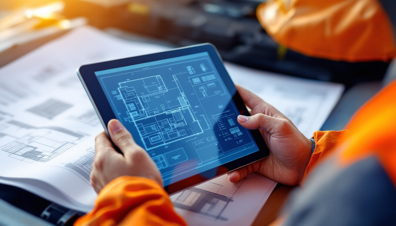 Traffic OS — hands with a tablet and site drawings on the hood of a work truck