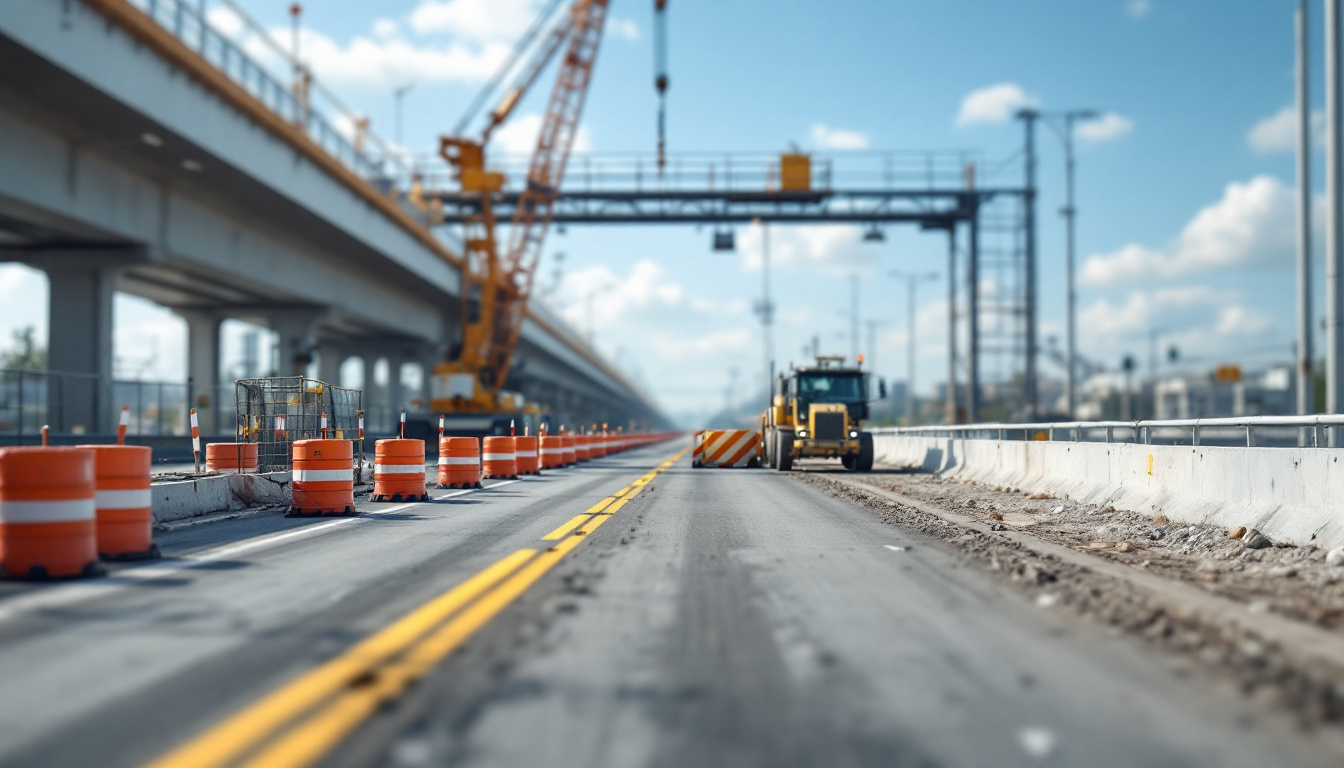 Traffic OS — staged bridge deck rehabilitation with temporary barrier separating live traffic