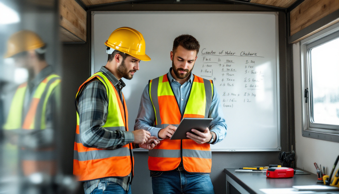 Traffic OS — two managers reviewing software on a tablet in a job trailer